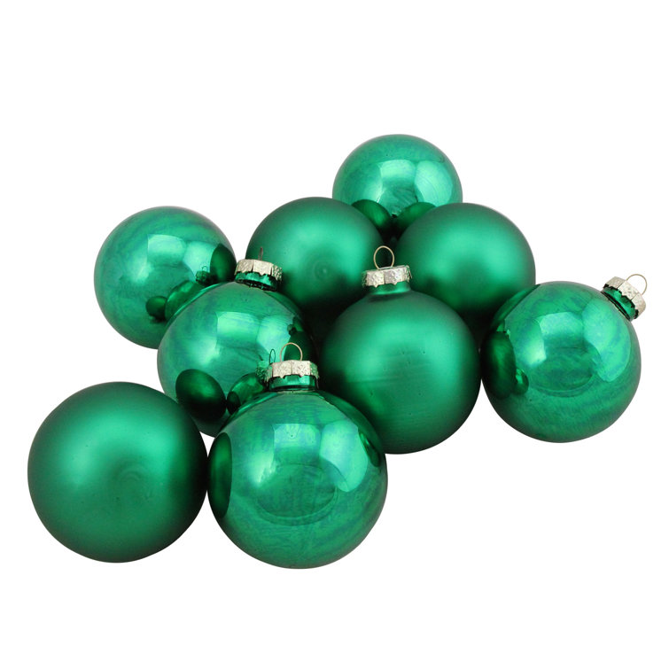 Green Matte and Shiny Glass Christmas Ball Ornament Set of Nine