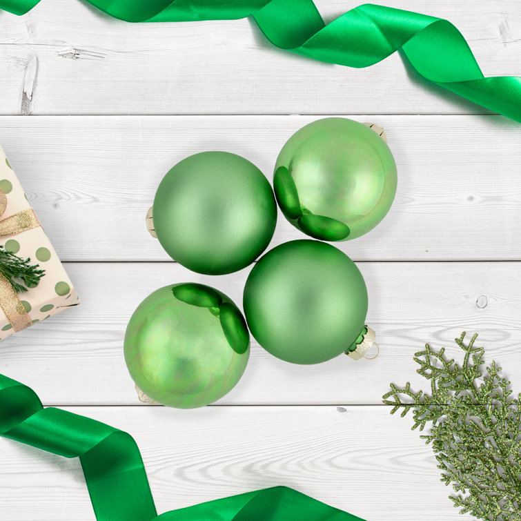 Kiwi Green Shiny and Matte Glass Ball Ornament Set