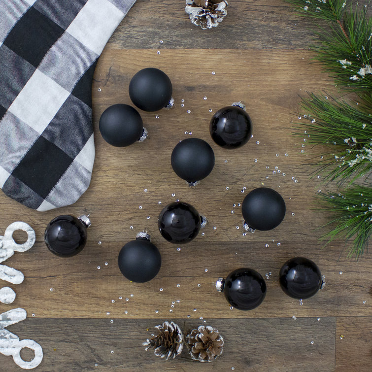 10-Piece Shiny and Matte Black Glass Christmas Ball Ornament Set