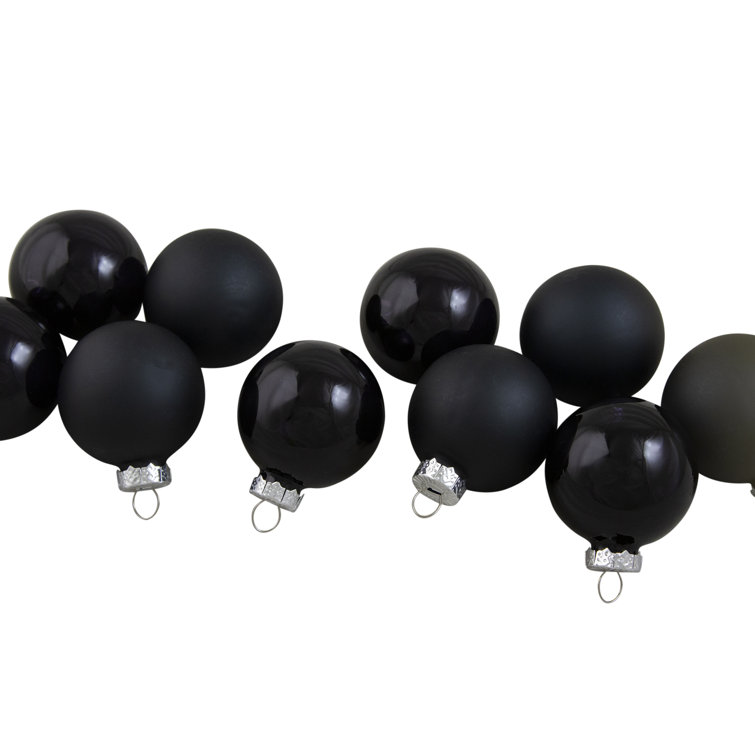 10-Piece Shiny and Matte Black Glass Christmas Ball Ornament Set