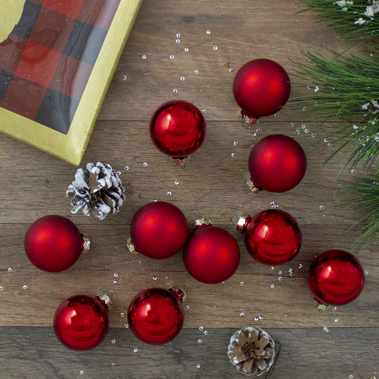 10-Piece Red Shiny and Matte Glass Christmas Ball Ornament Set