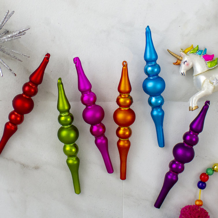 6-Piece Vibrant Matte Glass Finial Christmas Ornaments Set