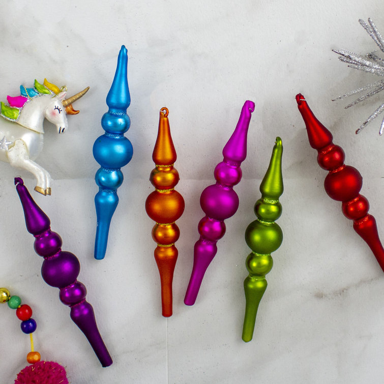 6-Piece Vibrant Matte Glass Finial Christmas Ornaments Set