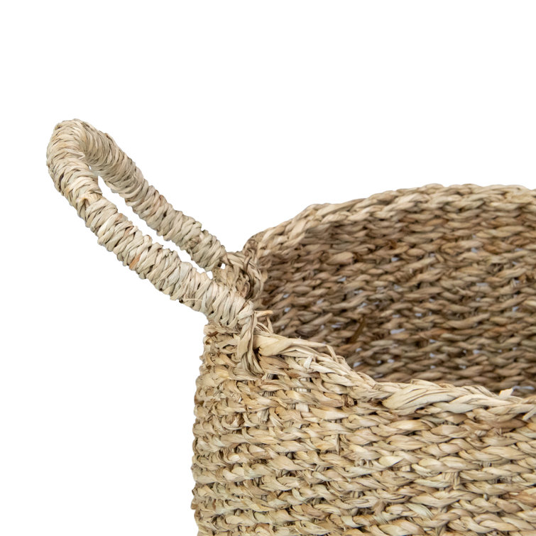 Beige Round Seagrass Storage Basket Set with Handles