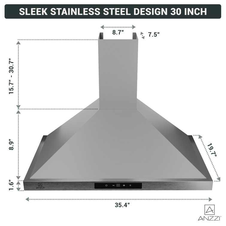 36" Stainless Steel Convertible Wall Mounted Range Hood with LED Lighting