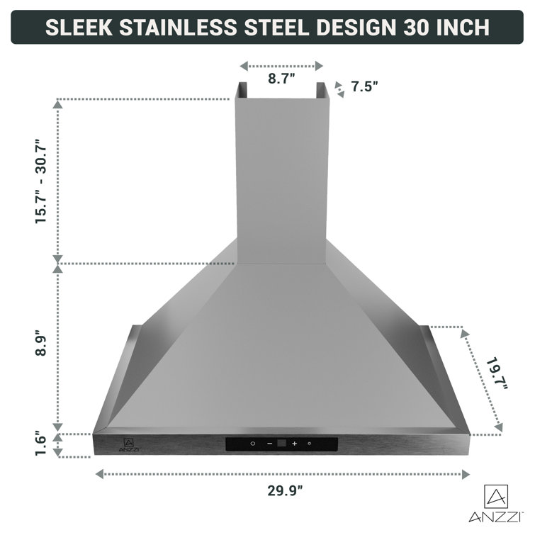 30" Stainless Steel Convertible Wall Mounted Range Hood with LED Lighting