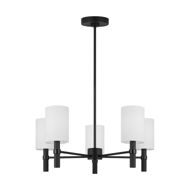 Midnight Black 5-Light Chandelier with White Linen Shades