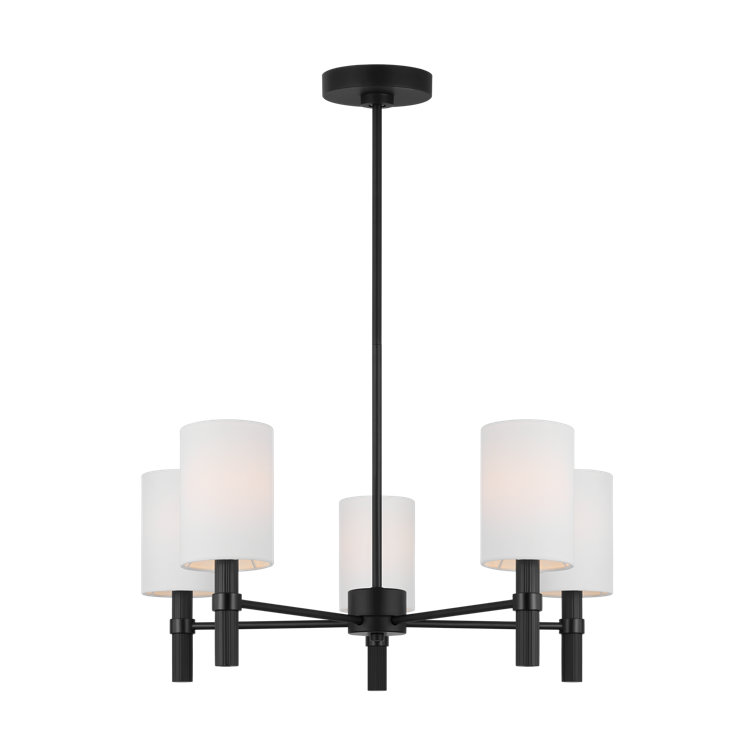 Midnight Black 5-Light Chandelier with White Linen Shades
