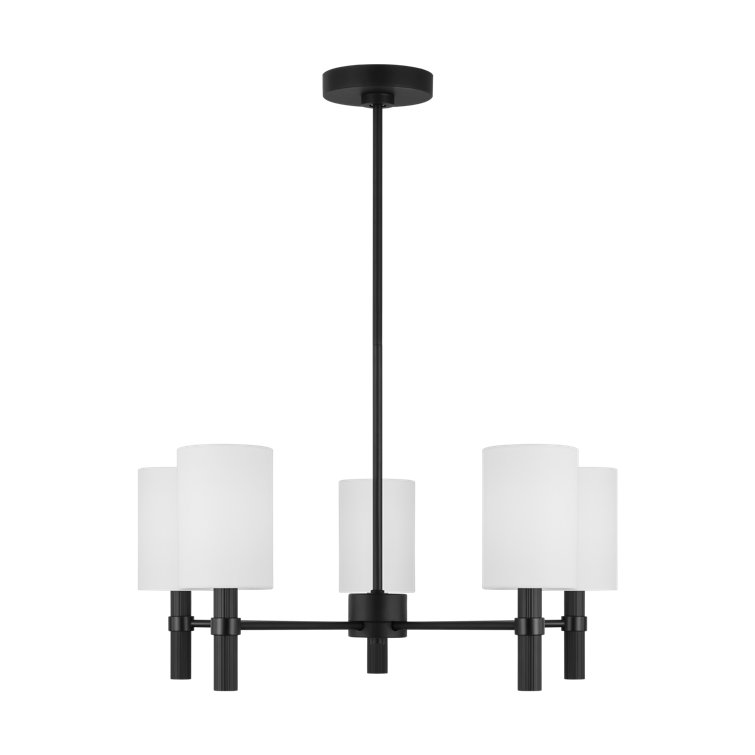Midnight Black 5-Light Chandelier with White Linen Shades