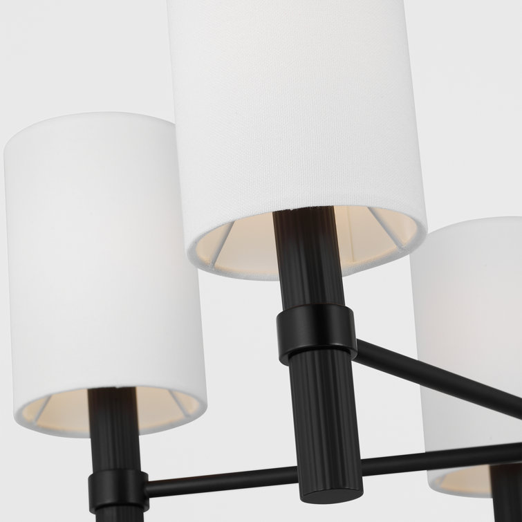 Midnight Black 5-Light Chandelier with White Linen Shades