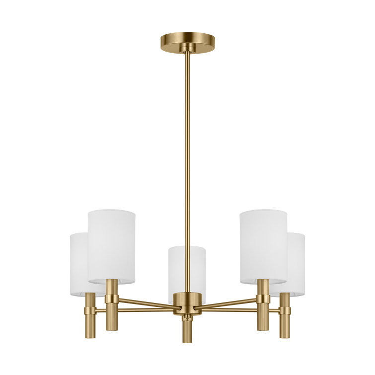 Satin Brass 5-Light Chandelier with White Linen Shades