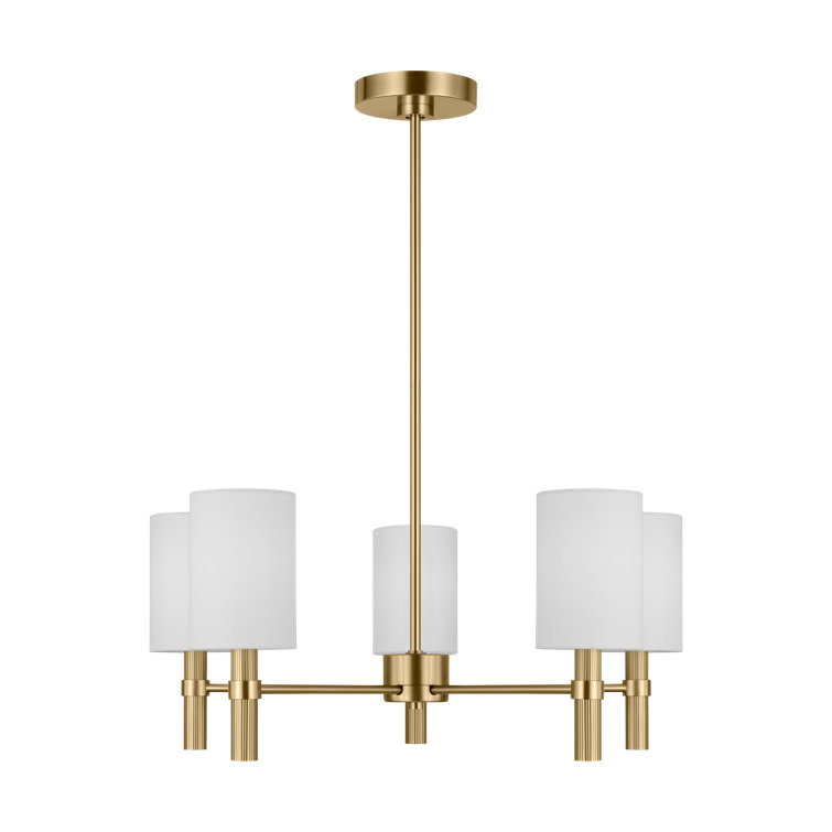 Satin Brass 5-Light Chandelier with White Linen Shades