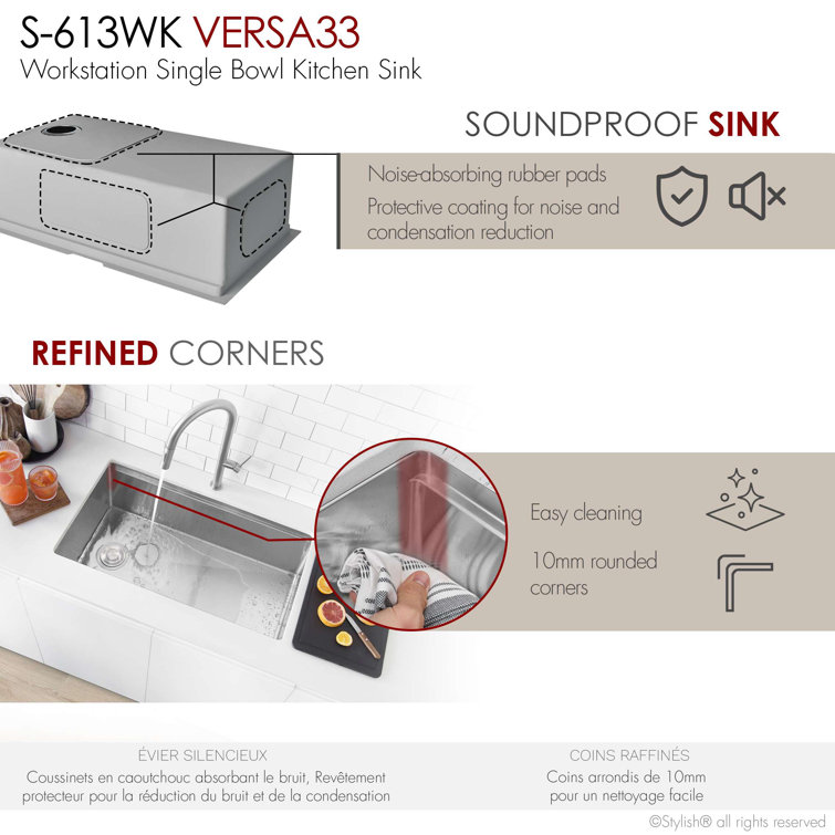 Versa33 Brushed Stainless Steel Single Bowl Undermount Kitchen Sink