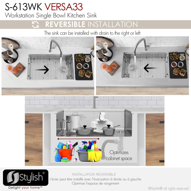 Versa33 Brushed Stainless Steel Single Bowl Undermount Kitchen Sink