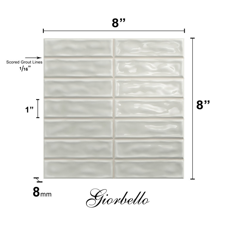 Lineas 8"x 8" White Glossy Ceramic Wall Tile