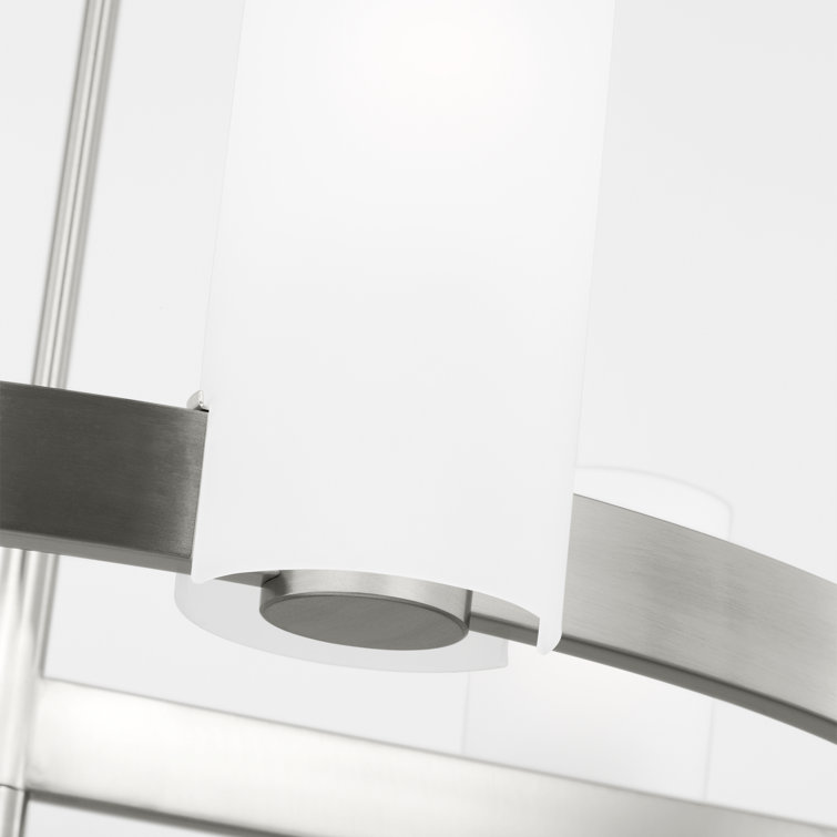 Rhode Brushed Steel 6-Light Chandelier with Etched Glass Shades