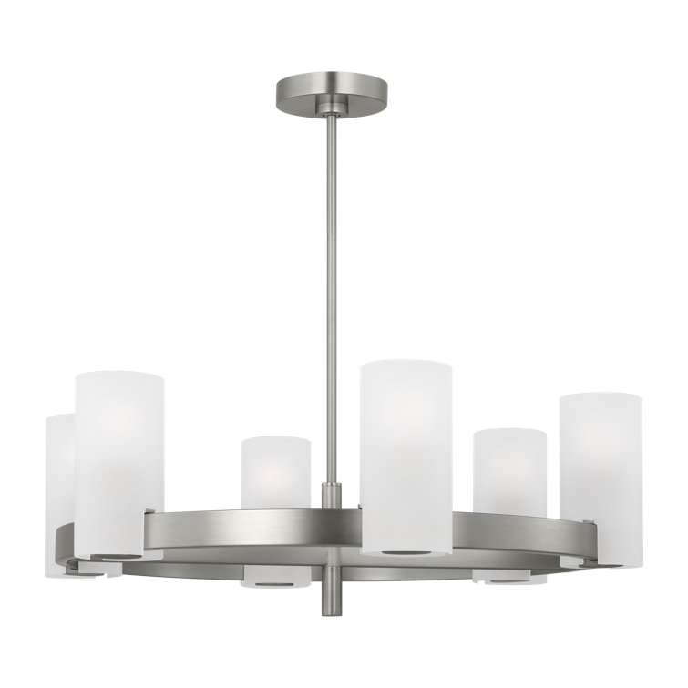 Rhode Brushed Steel 6-Light Chandelier with Etched Glass Shades