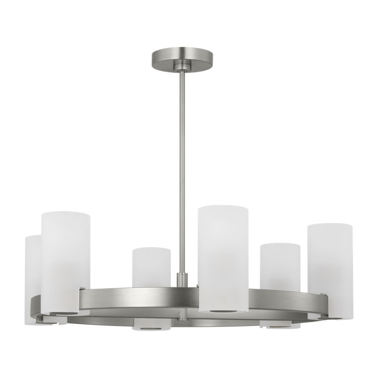 Rhode Brushed Steel 6-Light Chandelier with Etched Glass Shades