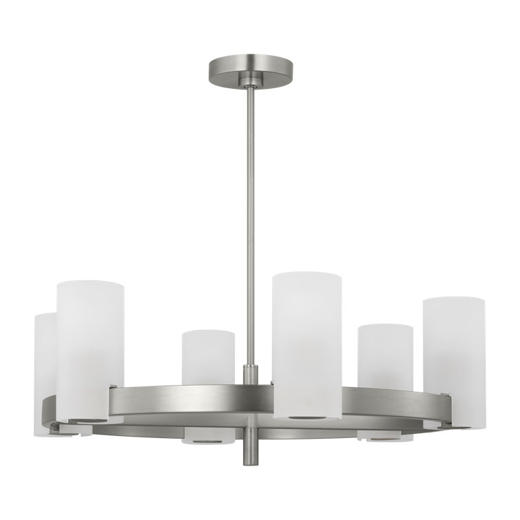 Rhode Brushed Steel 6-Light Chandelier with Etched Glass Shades
