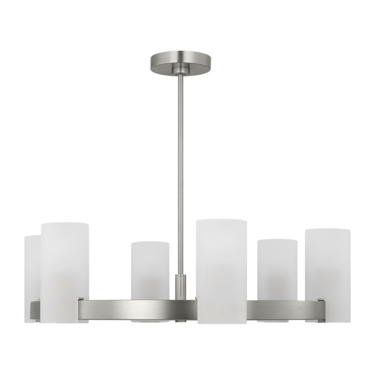 Rhode Brushed Steel 6-Light Chandelier with Etched Glass Shades