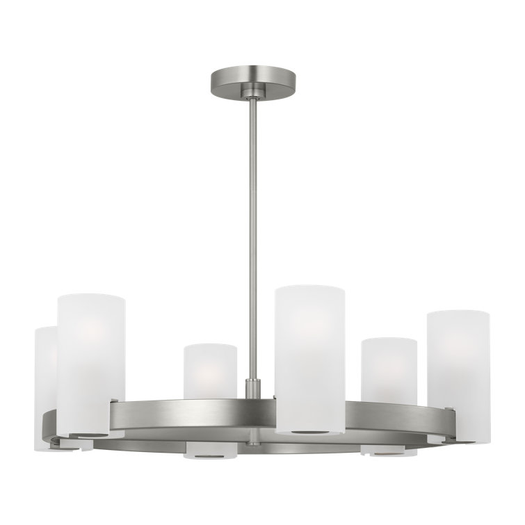 Rhode Brushed Steel 6-Light Chandelier with Etched Glass Shades