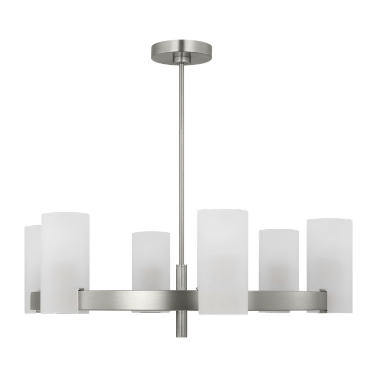 Rhode Brushed Steel 6-Light Chandelier with Etched Glass Shades
