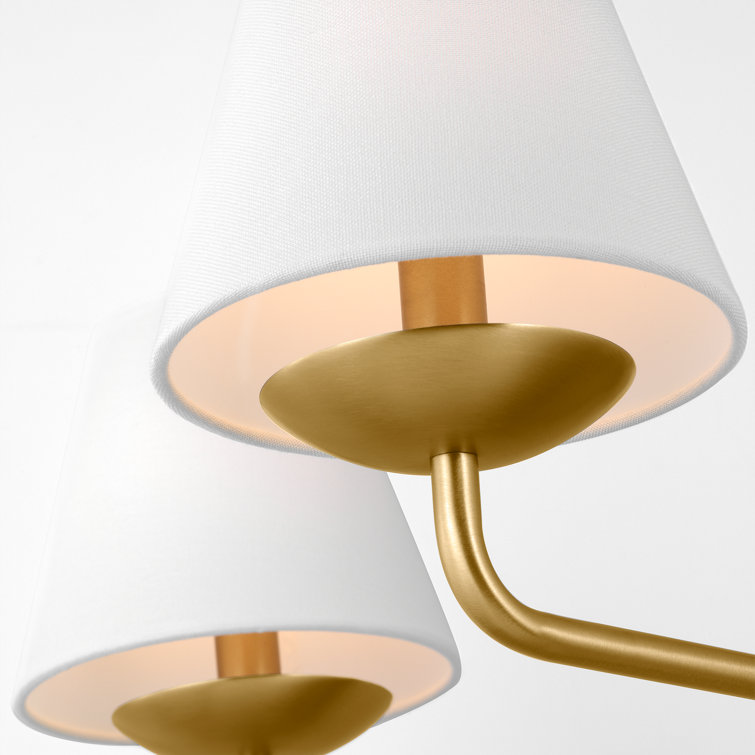 Satin Brass 5-Light Candle Chandelier with White Linen Shades