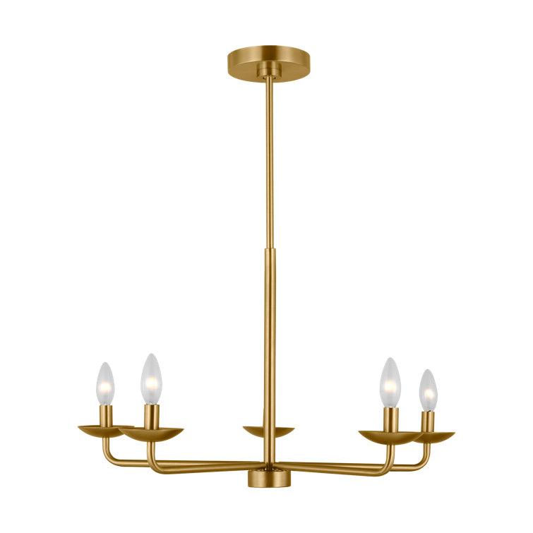 Satin Brass 5-Light Candle Chandelier with White Linen Shades