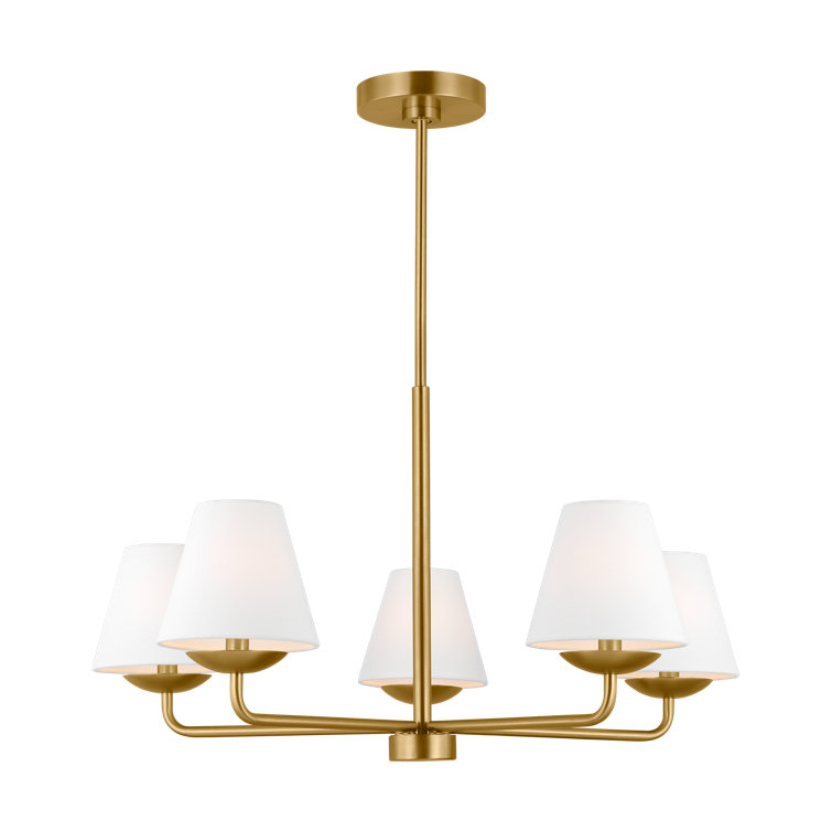 Satin Brass 5-Light Candle Chandelier with White Linen Shades