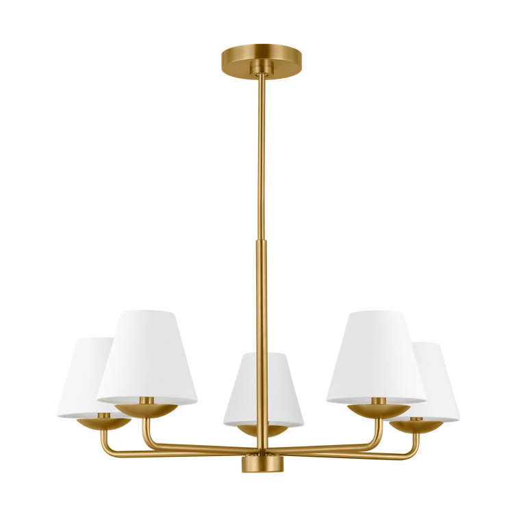 Satin Brass 5-Light Candle Chandelier with White Linen Shades