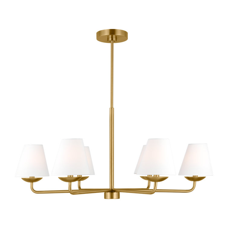 Albion Satin Brass 6-Light Chandelier with White Linen Shades