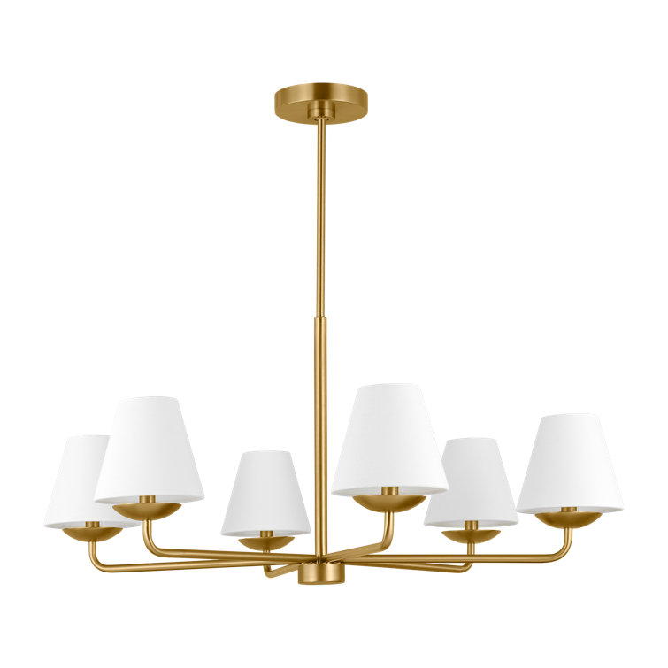 Albion Satin Brass 6-Light Chandelier with White Linen Shades