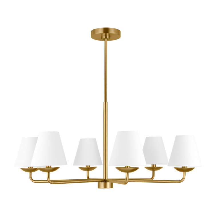 Albion Satin Brass 6-Light Chandelier with White Linen Shades