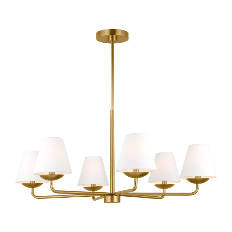 Albion Satin Brass 6-Light Chandelier with White Linen Shades