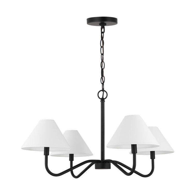 Midnight Black 4-Light Chandelier with White Linen Shades
