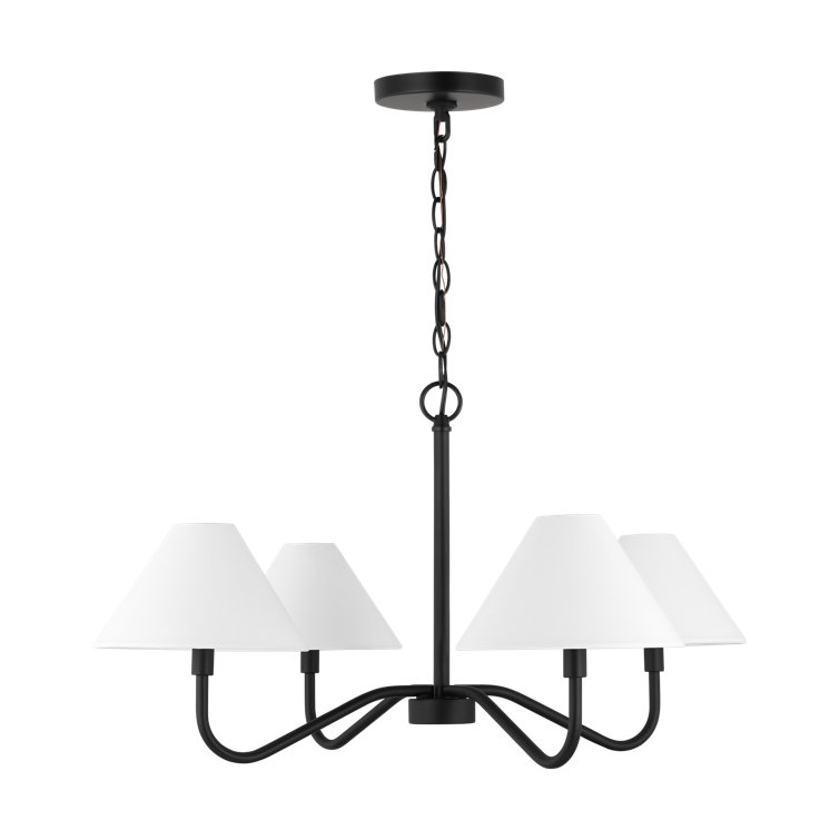 Midnight Black 4-Light Chandelier with White Linen Shades