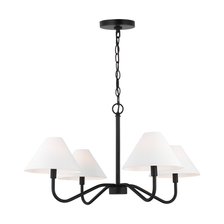 Midnight Black 4-Light Chandelier with White Linen Shades