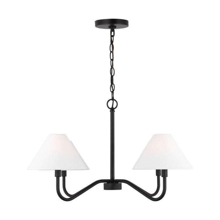 Midnight Black 4-Light Chandelier with White Linen Shades