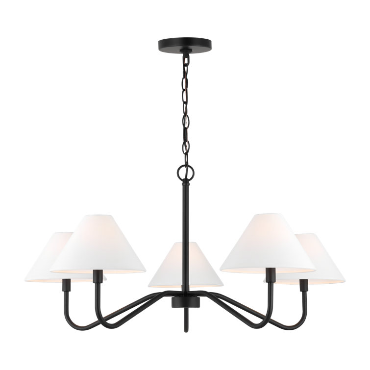 Midnight Black 5-Light Candelabra Chandelier with White Linen Shades
