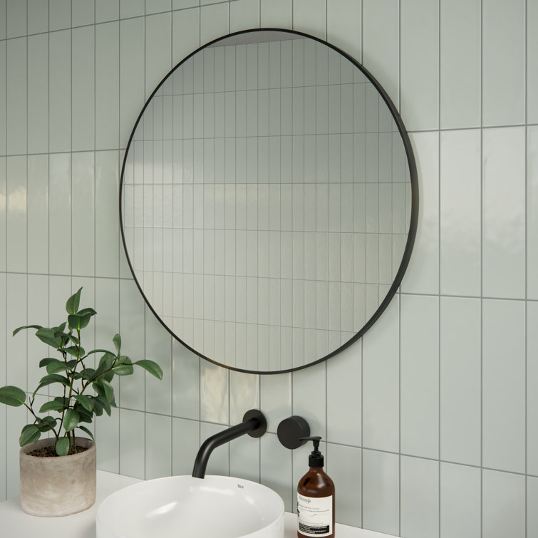 Trinity 28" Round Black Wood Framed Modern Mirror