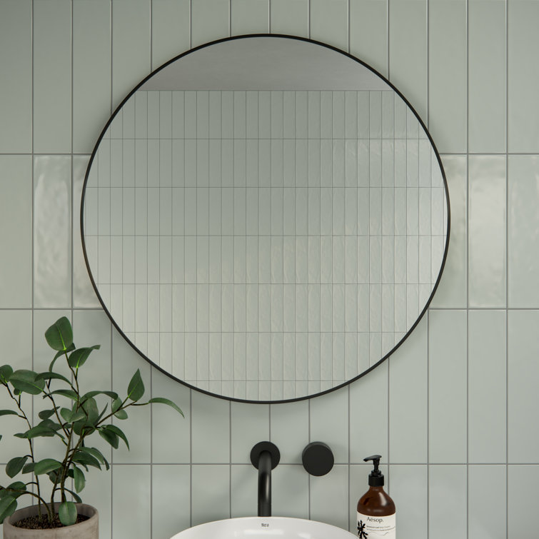 Trinity 28" Round Black Wood Framed Modern Mirror