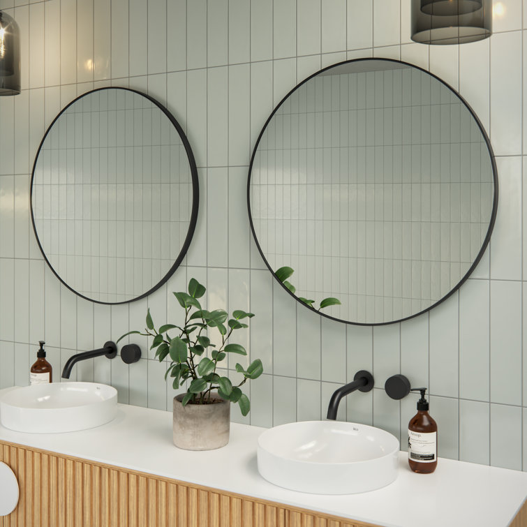 Trinity 28" Round Black Wood Framed Modern Mirror