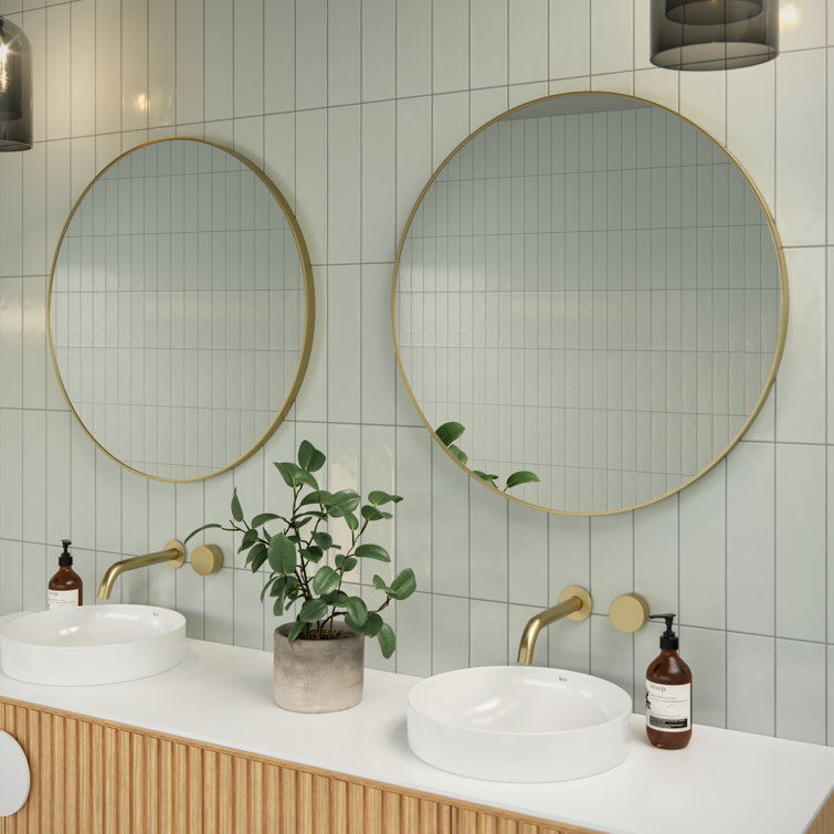 Leia 28" Round Bronze and Wood Mirror