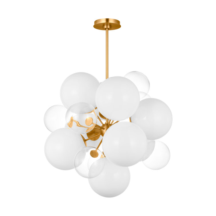Burnished Brass Sputnik Chandelier with Milk and Clear Glass Shades