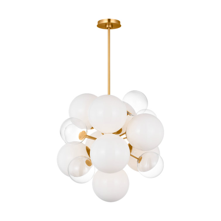 Burnished Brass Sputnik Chandelier with Milk and Clear Glass Shades