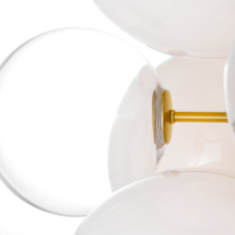 Burnished Brass Sputnik Chandelier with Milk and Clear Glass Shades