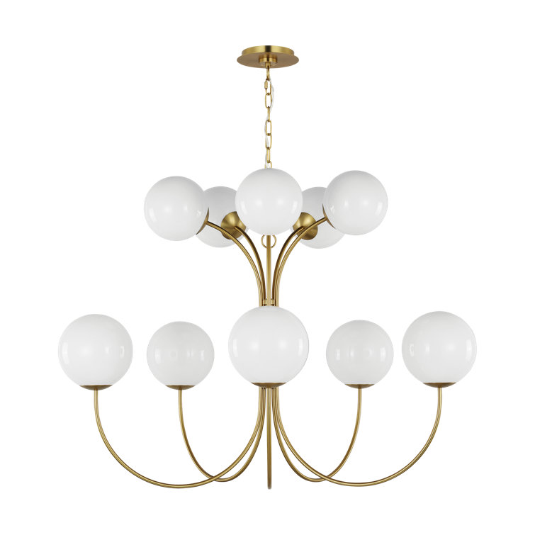 Noemie Large Burnished Brass Chandelier with Milk Glass Shades