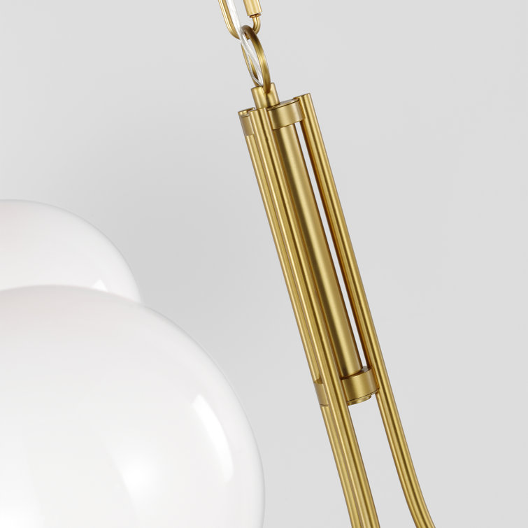 Burnished Brass and Milk Glass 3-Light Chandelier