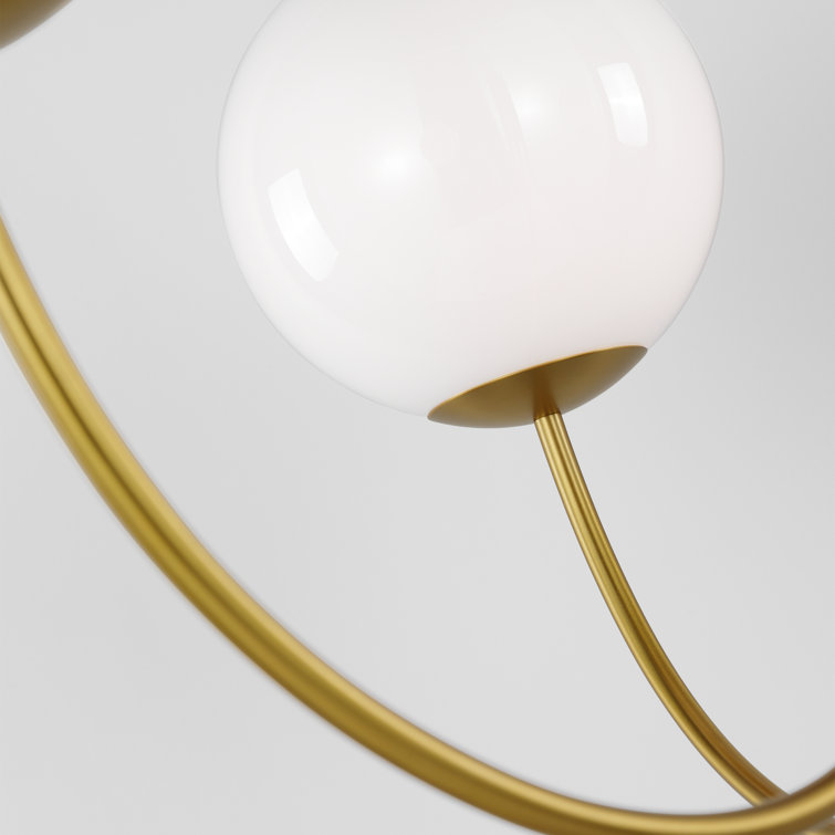 Burnished Brass and Milk Glass 3-Light Chandelier