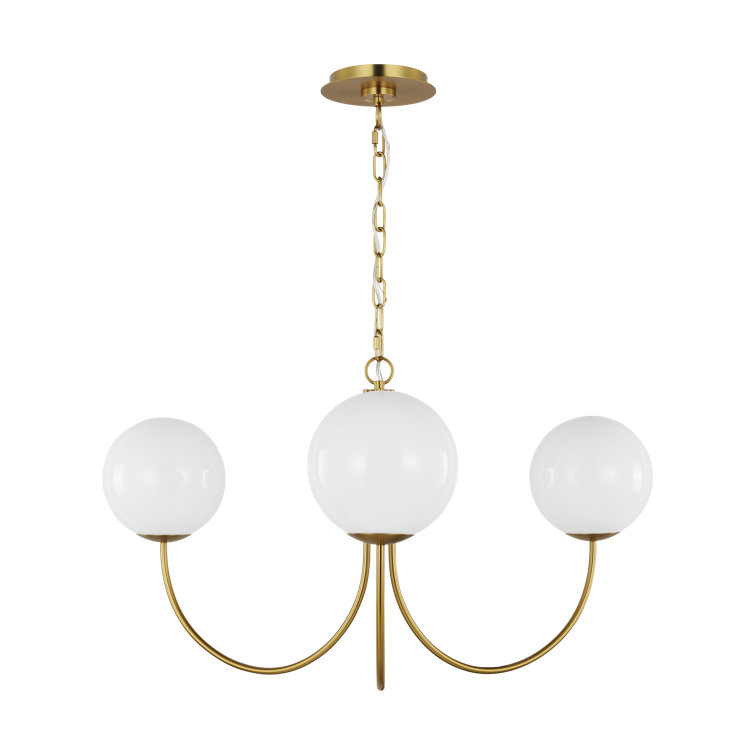 Burnished Brass and Milk Glass 3-Light Chandelier